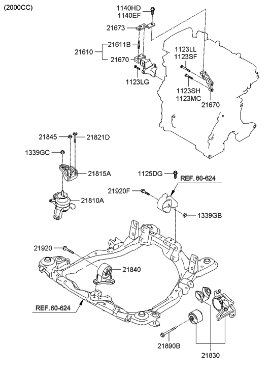 2.4L de rubbersteun van het Motoronderstel voor Juiste Hyundai-Kerstmanfe Sorento 2010-2012 21810-2B000