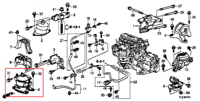 Hydraulische Voormotorsteun Honda Accord V6 2008-2012 2.0L 50830-TA2-H02